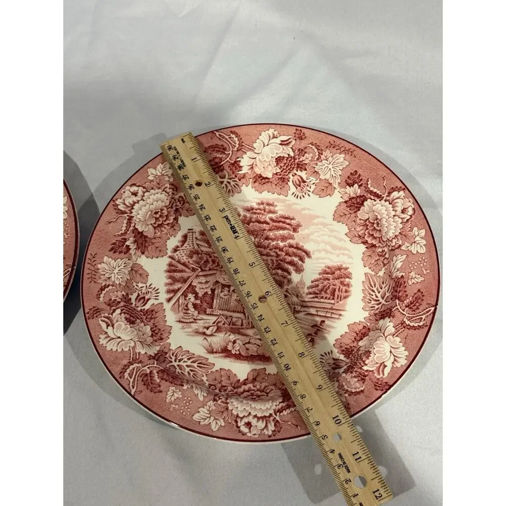 2 Vintage Woods & Sons English Scenery Red Transferware Oval Serving Plates